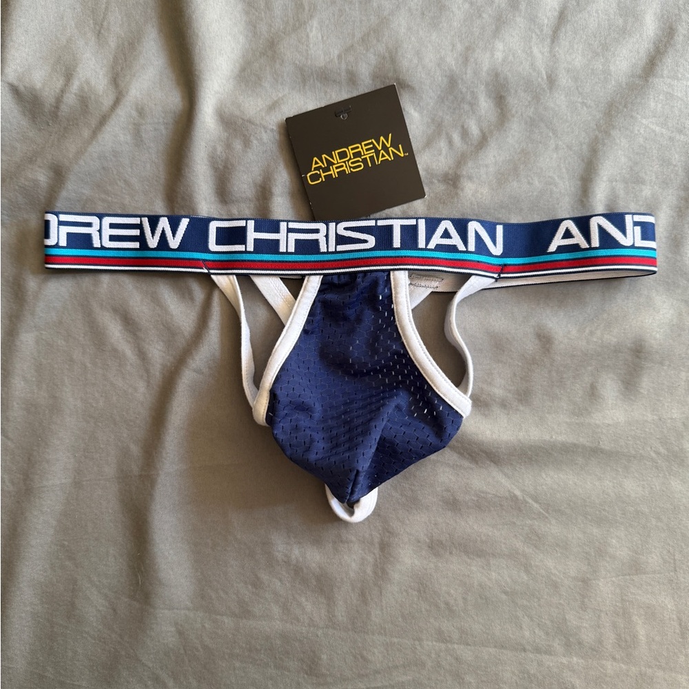 NWT- Andrew Christian Men's Navy Jockstrap/Thong Underwear